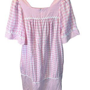 Vintage Leisure Life Small Pink Gingham Nightgown Cottage Core Ruffled